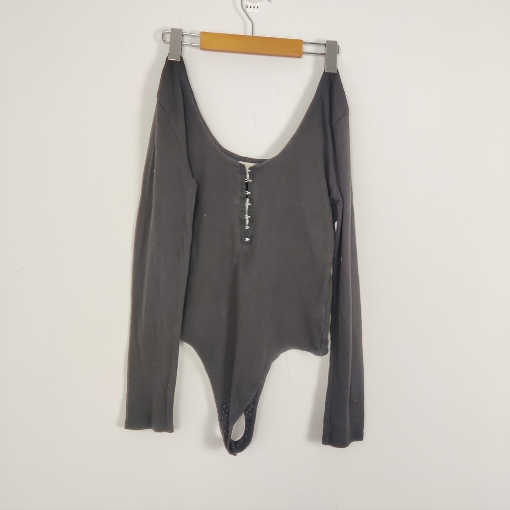 Amuse Black Long-Sleeve Black Bodysuit Size Large Goth Emo